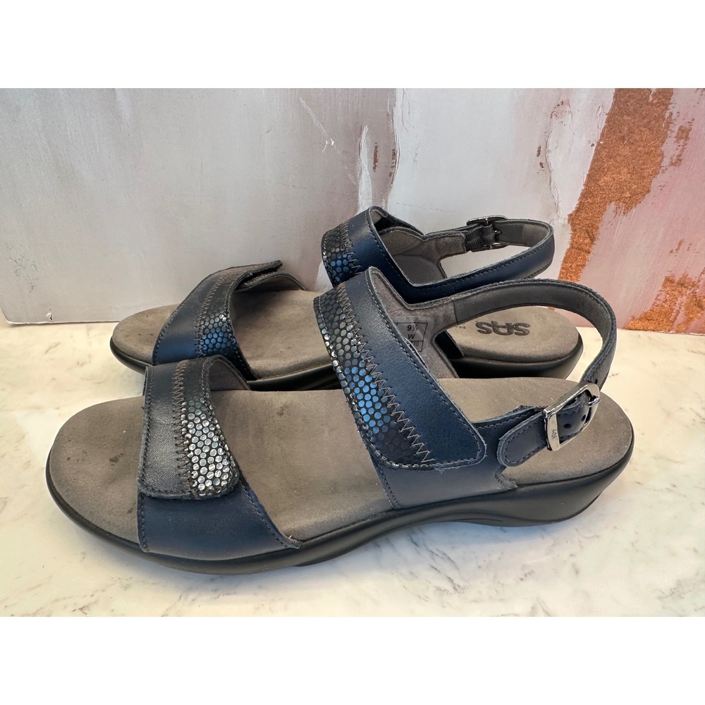 SAS Women's Nudu Heel Strap Sandal Sz 10W Suede Navy Blue Comfort Travel Support - Picture 5 of 11